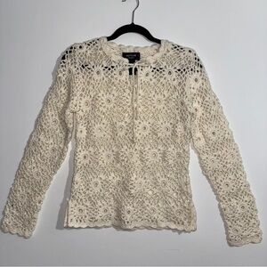 Y2K Boho Crochet Floral Sweater Express‎ Handknit Cream Knit Top Size Small
